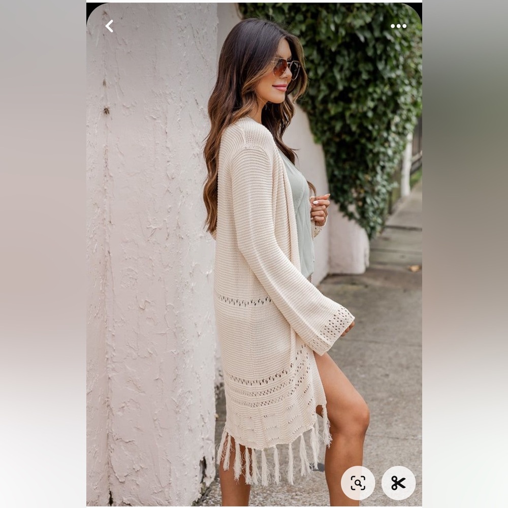 Cream colored Fringe Cardigan from Pink Lily